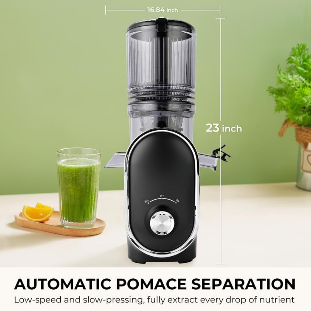 Glutra™ VitaPress Premium Cold Press Juicer – Extra-Wide 5.3” Feed Chute | Slow Masticating Stainless Steel Design for Whole Fruits & Vegetables | High Juice Yield, Easy-Clean, Maximum Nutrition & Fresh Flavor