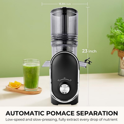 Glutra™ VitaPress Premium Cold Press Juicer – Extra-Wide 5.3” Feed Chute | Slow Masticating Stainless Steel Design for Whole Fruits & Vegetables | High Juice Yield, Easy-Clean, Maximum Nutrition & Fresh Flavor