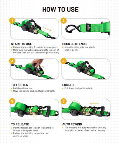 Glutra USA Heavy Duty 1" x 10' Retractable Ratchet Straps - Self Retracting Tie Down Straps for Trucks & Trailers (2 Pack or 4 Pack)
