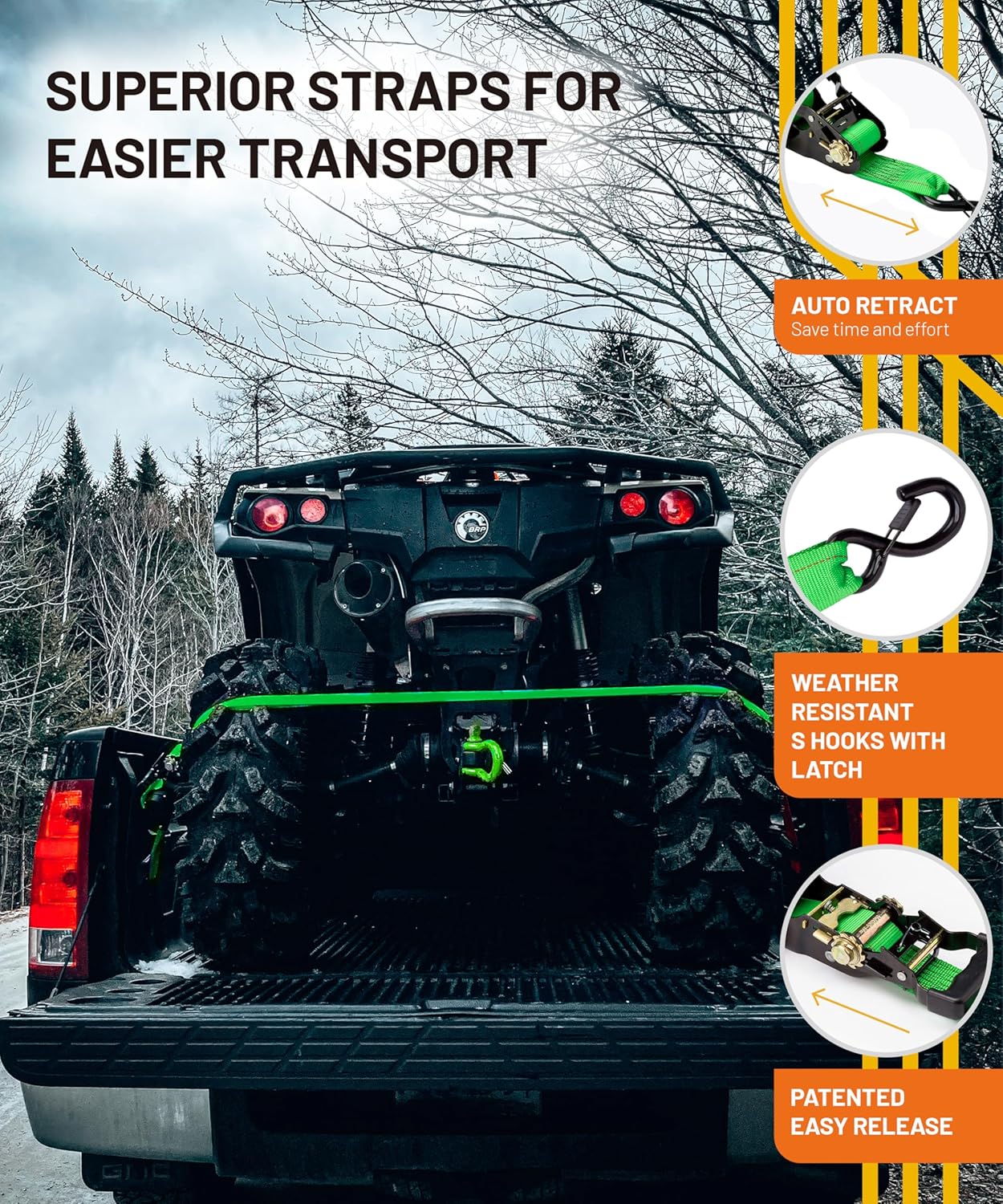 Glutra USA Heavy Duty 1" x 10' Retractable Ratchet Straps - Self Retracting Tie Down Straps for Trucks & Trailers (2 Pack or 4 Pack)